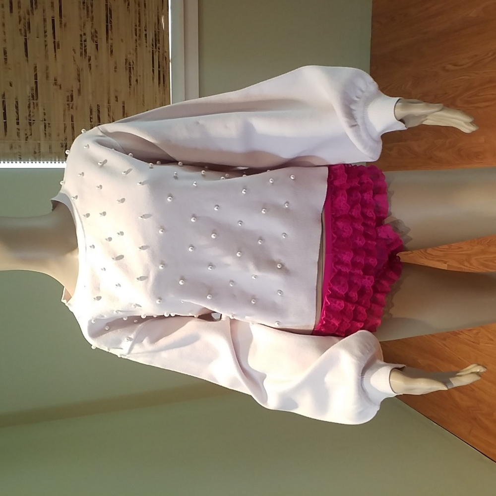 Zara Knit Light pink Sweater Embellished With White Pearls Size L